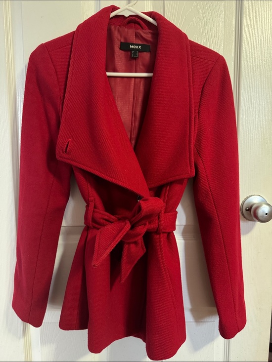 Mexx Jackets & Blazers - Mexx Red Belted Trench Coat with Shawl Collar
